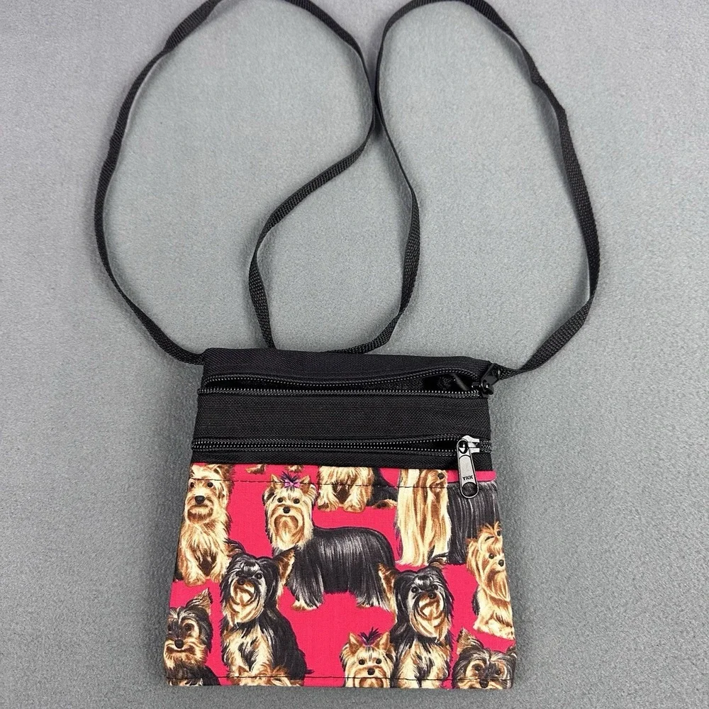 Unbranded Yorkie Print Crossbody Bag Small Triple Zip Travel Purse Dog Lover